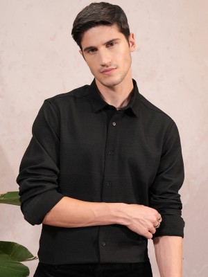 LOCOMOTIVE Men Self Design Casual Black Shirt