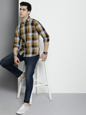 The Indian Garage Co. Men Checkered Casual Yellow Shirt