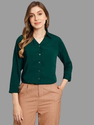 Emmy Word Women Solid Casual Dark Green Shirt