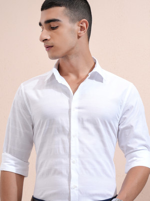 HIGHLANDER Men Striped Casual White Shirt