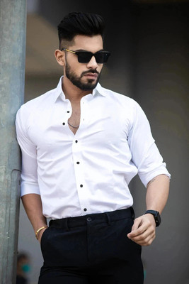 Vyzer Men Solid Formal White Shirt