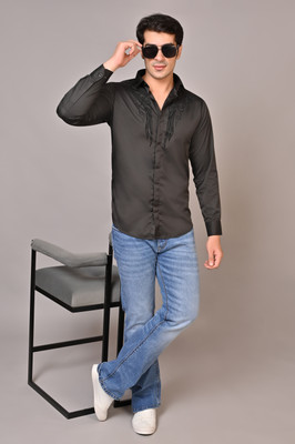 white apple jns Men Solid Party Black Shirt