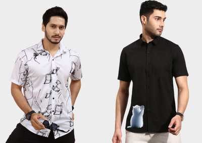 Emporium Men Checkered, Solid Casual White Shirt(Pack of 2)