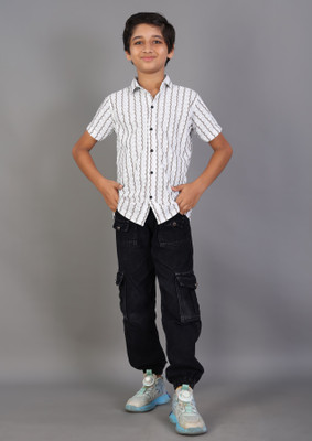 Mahiteg Boys Striped Casual White Shirt