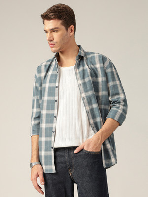 DENNISON Men Checkered Casual Blue Shirt