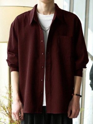 Leriya Fashion Men Self Design Casual Maroon Shirt