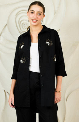 Shally Bhasin By Athena Women Solid Party Black Shirt