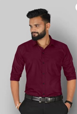 THREADDZILLAA Men Solid Formal Red Shirt