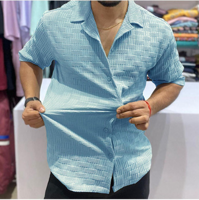 HouseOfCommon Men Solid Casual Light Blue Shirt