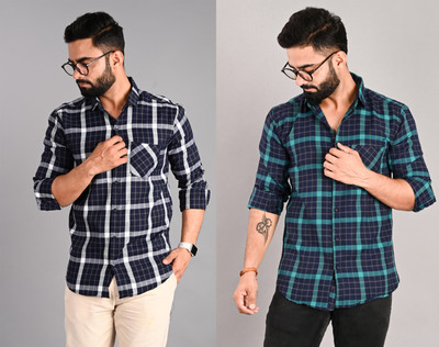 FUBAR Men Checkered Casual Multicolor Shirt(Pack of 2)