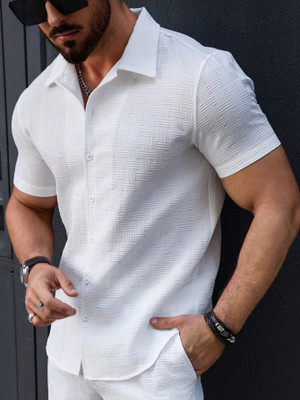 Adokedo Men Self Design Casual White Shirt