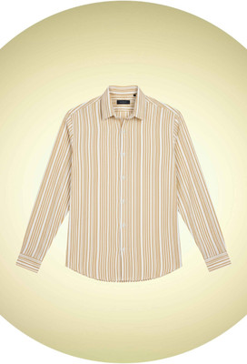 Aarna Enterprise Men Self Design Casual White, Yellow Shirt