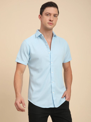 Voroxy Men Self Design Casual Light Blue Shirt