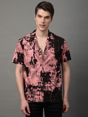 Voroxy Men Printed Casual Pink Shirt