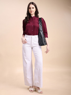 Kinjo Women Solid Formal Purple Shirt
