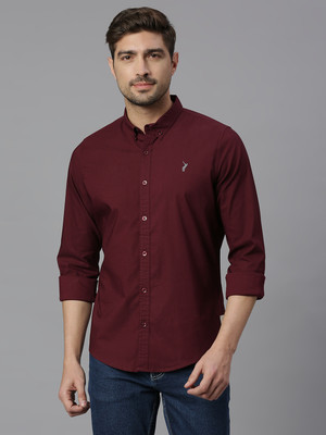 THOMAS SCOTT Men Solid Casual Maroon Shirt
