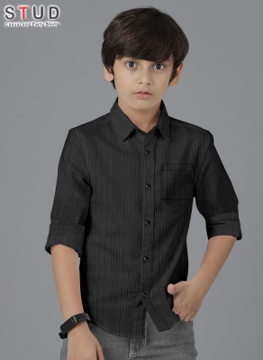 STUD APPARELS Boys Striped Casual Black Shirt