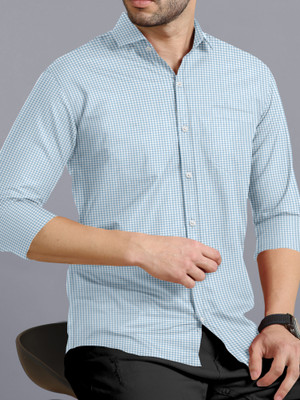 VTEXX Men Checkered Casual Light Blue Shirt