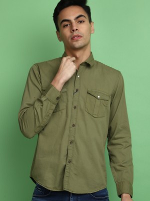 V-MART Men Solid Casual Dark Green Shirt