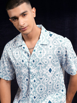 HIGHLANDER Men Printed Casual Light Blue, White Shirt
