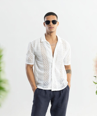 Snitch Men Self Design Casual White Shirt