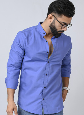 Dark Age Men Solid Casual Blue Shirt