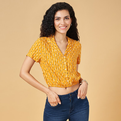 PEOPLE Women Printed Casual Yellow Shirt