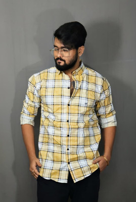 The Anchi Store Men Striped Casual Yellow Shirt