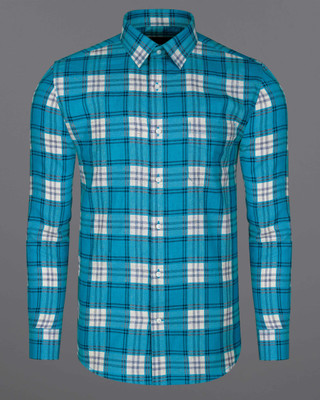 french crown Men Checkered Casual Blue Shirt