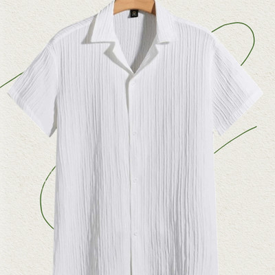 Looksky Men Self Design Casual White Shirt
