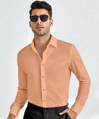 Webric Men Solid Formal Orange Shirt