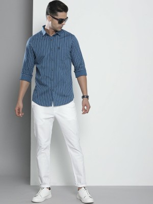 The Indian Garage Co. Men Striped Casual Blue Shirt