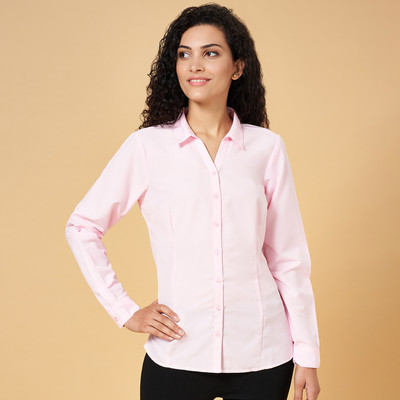 YU by Pantaloons Women Solid Casual Pink Shirt