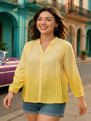 PERFECT PRODUCTIONS Women Self Design Casual Yellow Shirt