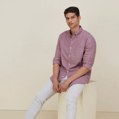 sh traders Men Solid Formal Pink Shirt