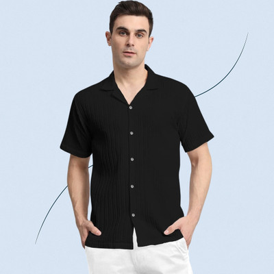 Jenil Fashion Men Self Design Casual Black Shirt