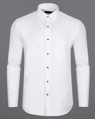 french crown Men Self Design Casual White Shirt