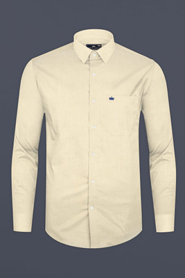 french crown Men Solid Formal Cream Shirt