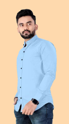 The style grove Men Solid Casual Blue Shirt