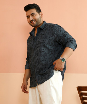 Instafab Plus Men Printed Casual Grey Shirt