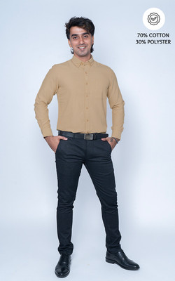 Nanzi Men Solid Formal Beige Shirt
