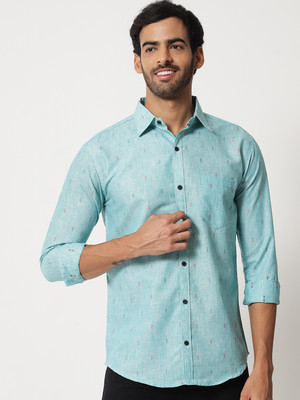VERTUSY Men Self Design Casual Light Blue Shirt