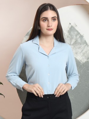 fithub Women Solid Formal Dark Blue Shirt