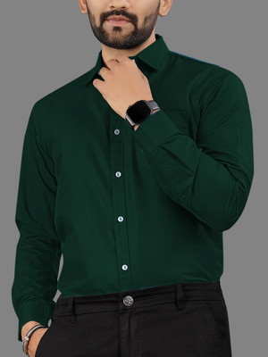 MILDIN Men Solid Formal Dark Green Shirt