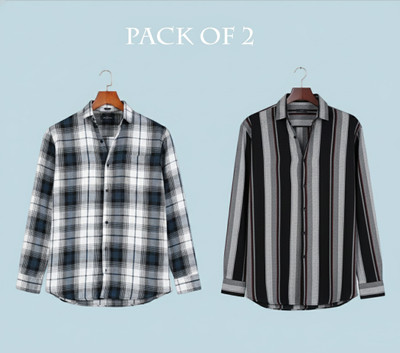 PROBIZ Men Checkered Casual Multicolor Shirt(Pack of 2)