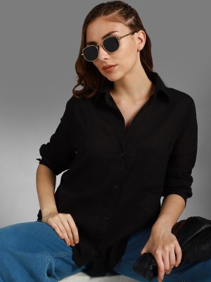 Fab Star Women Solid Casual Black Shirt