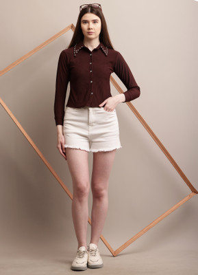 Hendrix Women Embellished Casual Maroon Shirt