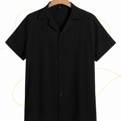 SHIRTWALA Men Self Design Casual Black Shirt