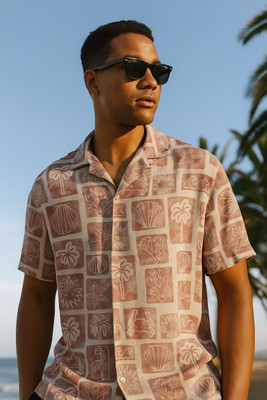 Dev Men Printed Casual Cream Shirt