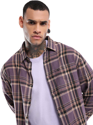 WROGN Men Checkered Casual Purple Shirt